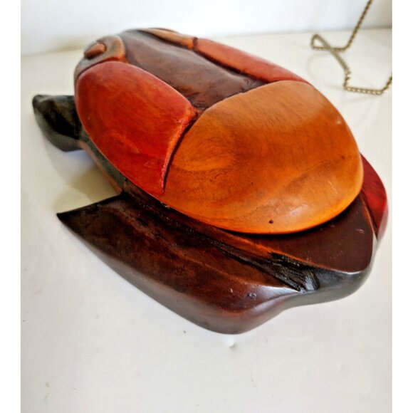 Vintage Folk Art Hand-Carved WOOD FROG 2 Piece Trinket Box 10" x 7" - Picture 7 of 16